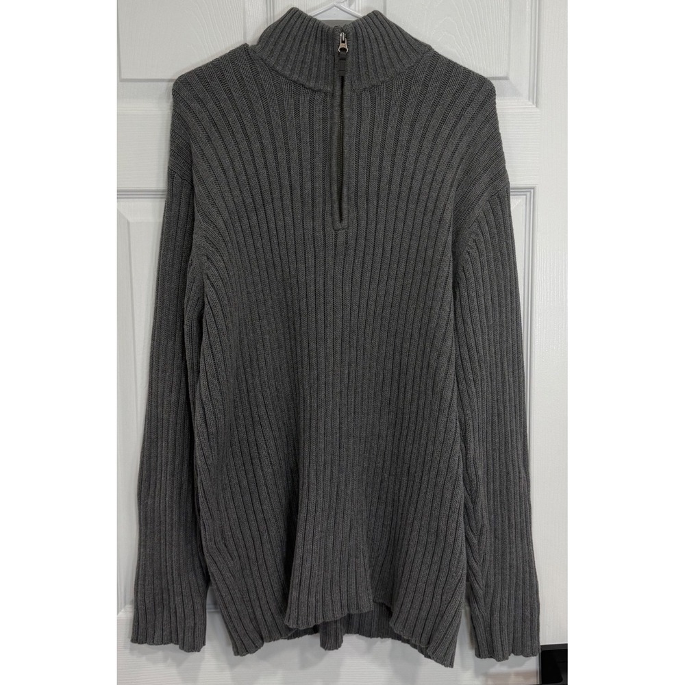 Vintage 2005 Old Navy Mens XXL Gray Ribbed Cotton Quarter Zip Sweater